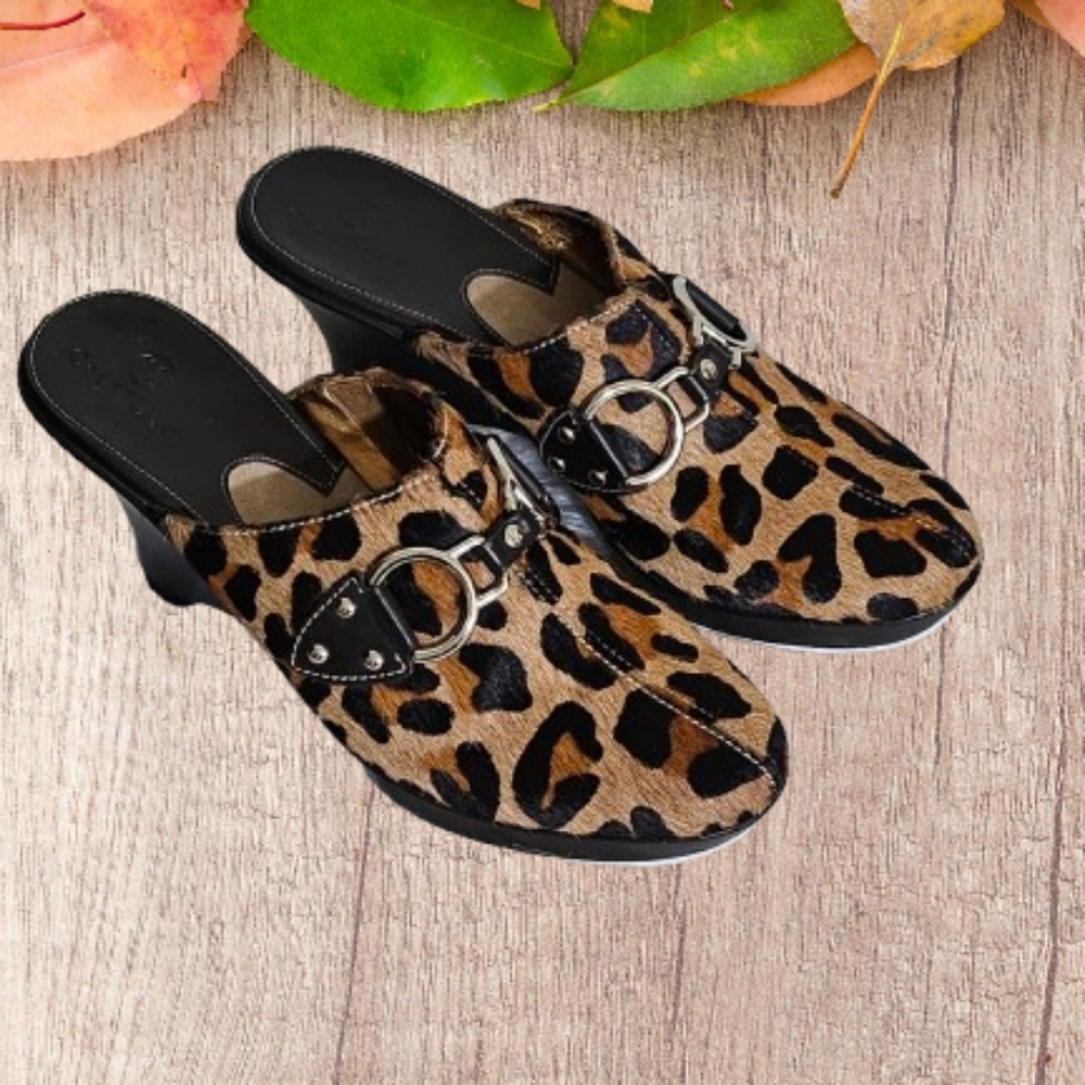 📣Vintage 90sCole Haan Leopard Print Jianna Clogs Calf Hair Mule Size 7️⃣ NWOT